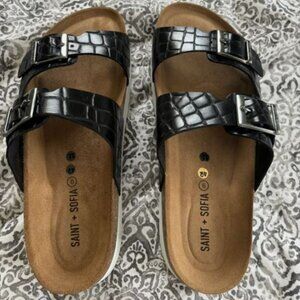 Saint + Sofia Sutton Slide Black Croc Studded Sandals Sz 42 11